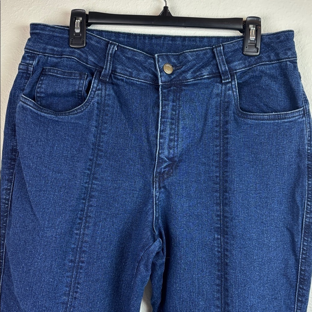 VENUS stretch dark blue high ruffle slit leg 5 pocket flared fitted denim Jeans - Picture 10 of 12
